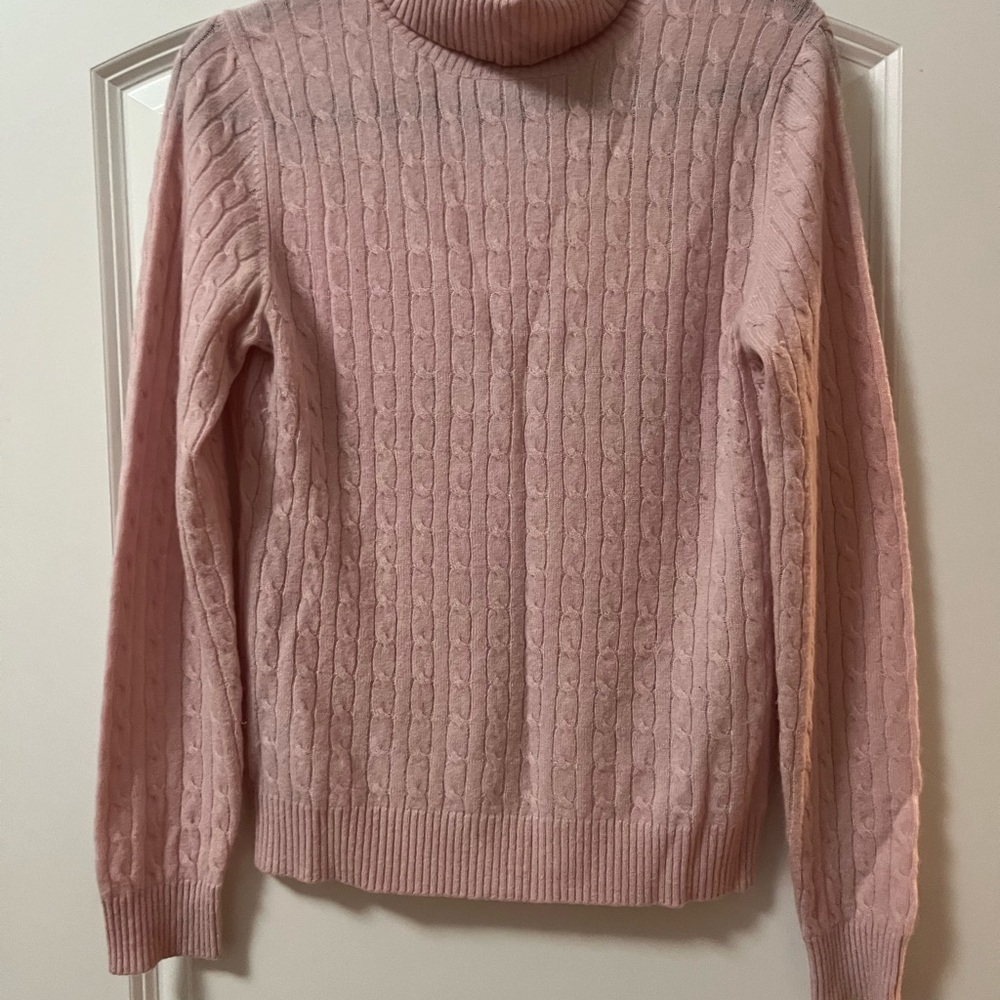 Pink Cable Knit Turtleneck Sweater